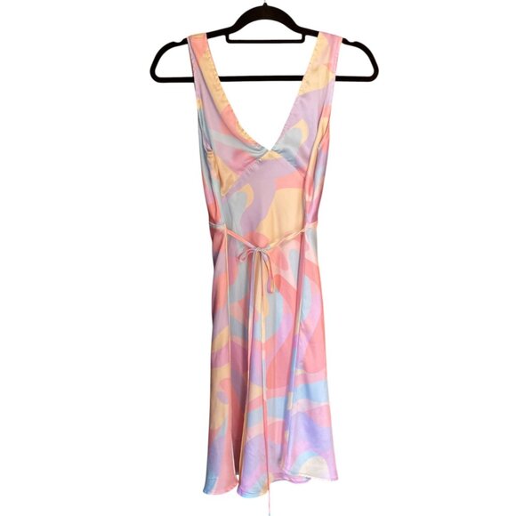Peppermayo Psychedelic Rainbow Retro Audrey  Mini Slip Dress SZ 4 Pastel Pink - Picture 2 of 12